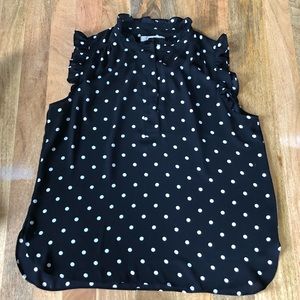 Ann Taylor Loft Polka Dot Ruffle Top—L